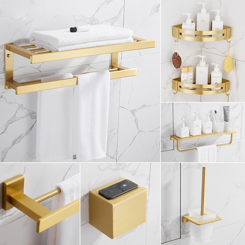 Bathroom Accessories Set Brushed Gold Bathroom Shelf,Towel Rack,Towel Hanger Paper holder,Toilet Brush Holder Bath Hardware Sets