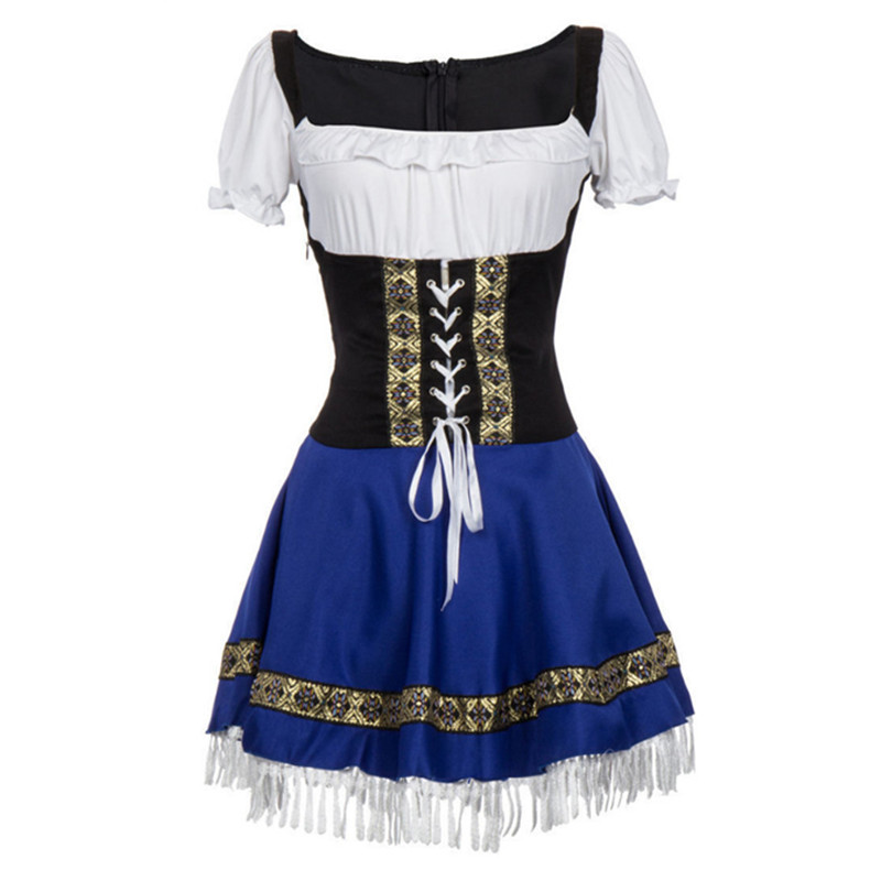Sexy Blue Bavarian Oktoberfest Ladies Wench Waitress Serving Maid Costume S-3XL Beer Girl Fancy Dress