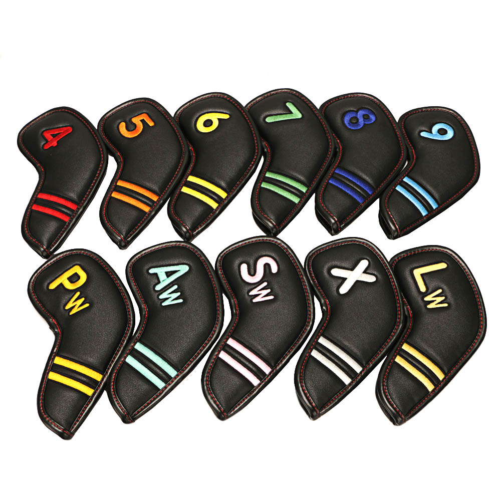 Golf Iron Headcover with Rainbow Color Number Tag PU Leather Golf Clubs Protector covers 11pcs /Set Extended Edition