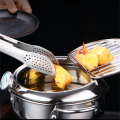 Japanese Deep Frying Pot with a Thermometer and a Lid 304 Stainless Steel Kitchen Tempura Fryer Pan 20-24 cm Cooking Tools