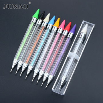 JUNAO Pink Color Wax Pencil Rhinestone Pen Dap Pen Picking up Nail Crystals Pen Nail Art Tools Machine for Nailing Pearls