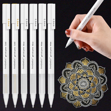 0.8mm 6 pc 3 Colors White Gold Silver Gel Pens Fine Tip Sketching Pens For art highlight Mention Marker Painting watercolors