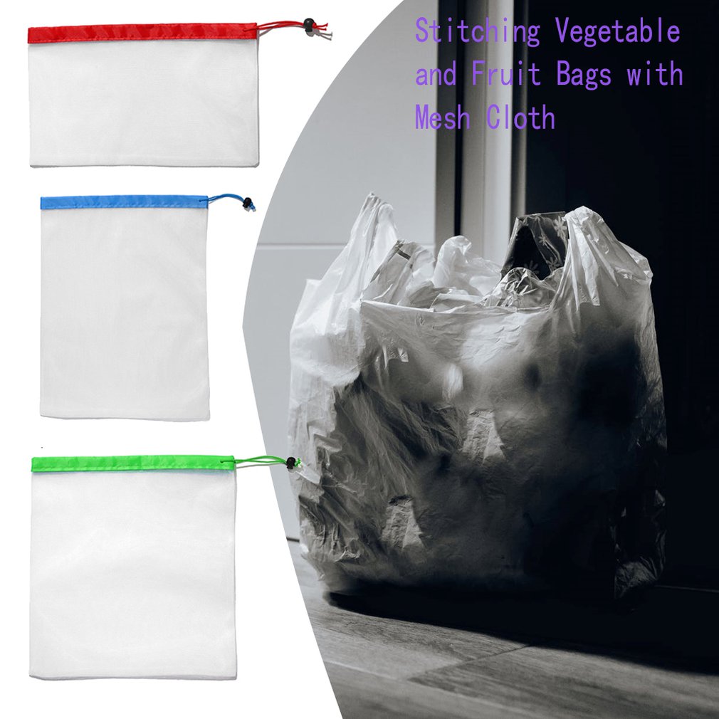 Fruit Net Bag Mesh Reusable Produce Bags Vegetable Fruit Storage Market Shopping Polyester Stitching Storage Bags