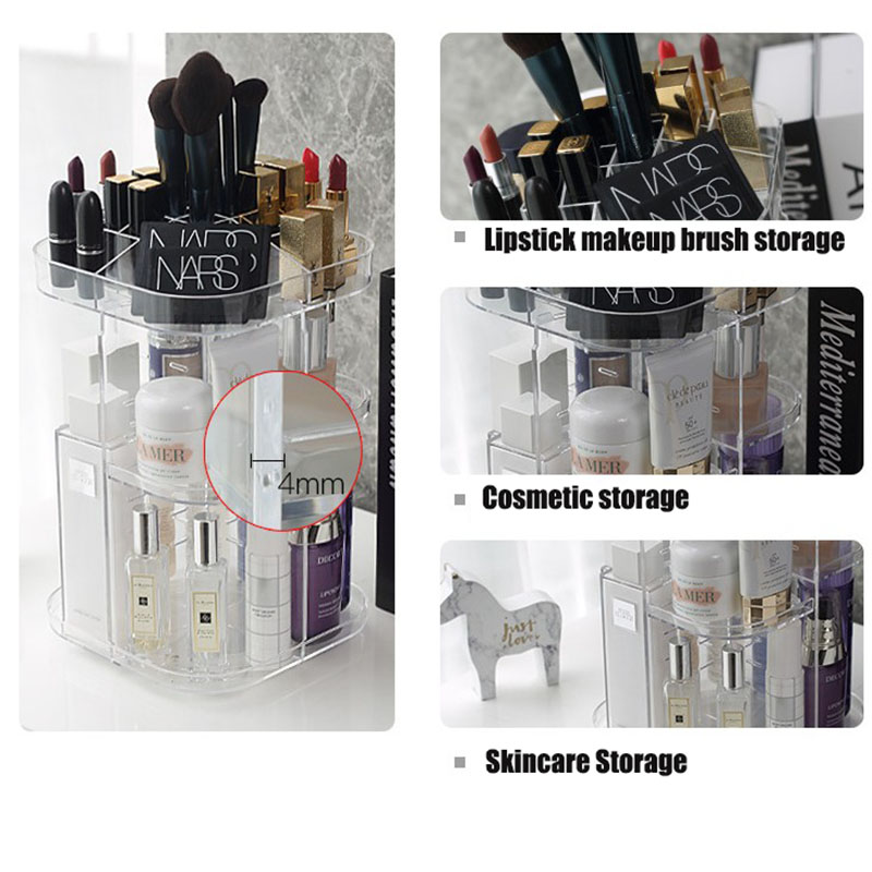 360-degree Rotating Cosmetic Organizer Transparent Storage Box Lipstick Makeup Brush Storage Rack Display Rack Plastic Box
