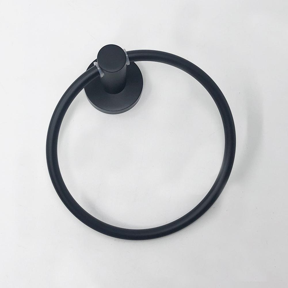 Simple Wall-mounted Round Towel Ring Matte Black Stainless Steel Clothes Rack Bathroom Supporter Hardware Accessories