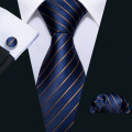 Men Tie Gold Navy Striped 100% Silk Tie Barry.Wang 3.4" Jacquard Party Wedding Woven Fashion Designers Necktie For Men DS-5032