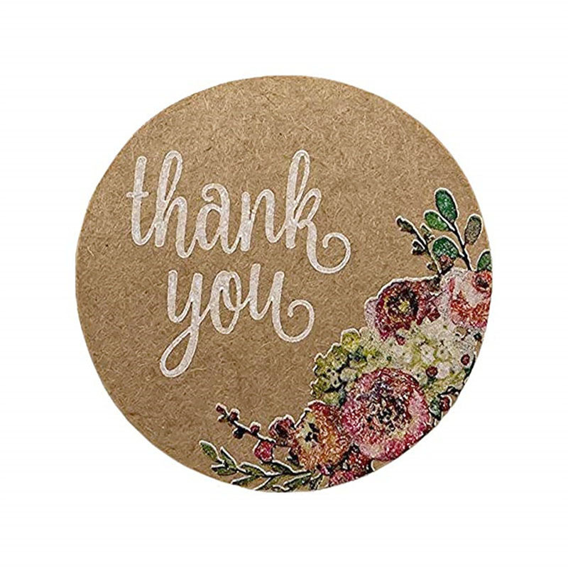 50-500pcs Thank You Stickers for seal labes 1inch Handmade Sticker Brown Kraft Floral scrapbooking cute Stationery sticker