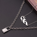 Hip-hop Double Layer Flame Harajuku Lock Pendant Necklace Cool Rock Punk Jewelry For Man Women Street Style Nightclub Accessory