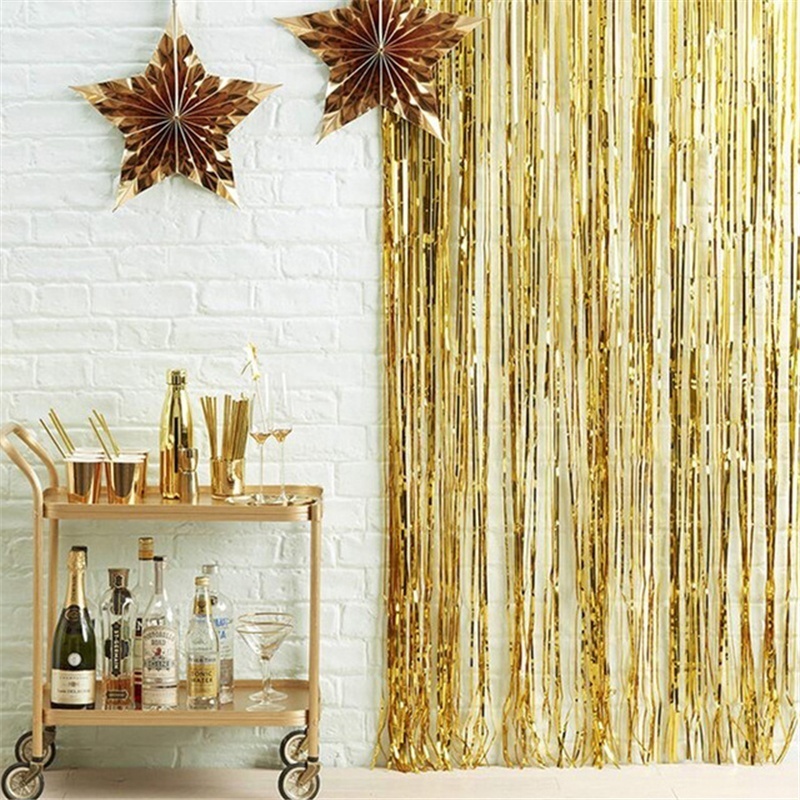 Metallic Foil Fringe Party Backdrop Curtains Glitter Tinsel Foil Fringe for Christmas Wedding Birthday Party Wall Decorations