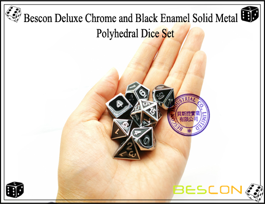 Bescon Deluxe Chrome and Black Enamel Solid Metal Polyhedral Role Playing RPG Game Dice Set (7 Die in Pack)-7