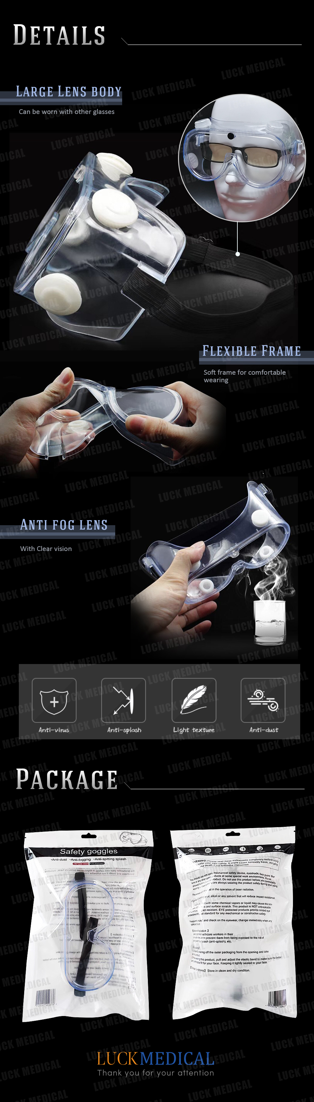 Package High Impact Protective Goggles Antisplash Antifog
