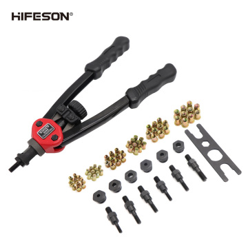 HIFESON 605 Hand Threaded Rivet Nut Gun with 60PCS Iron Nuts Double Insert Manual Riveter for M3/M4/M5/M6/M8/M10