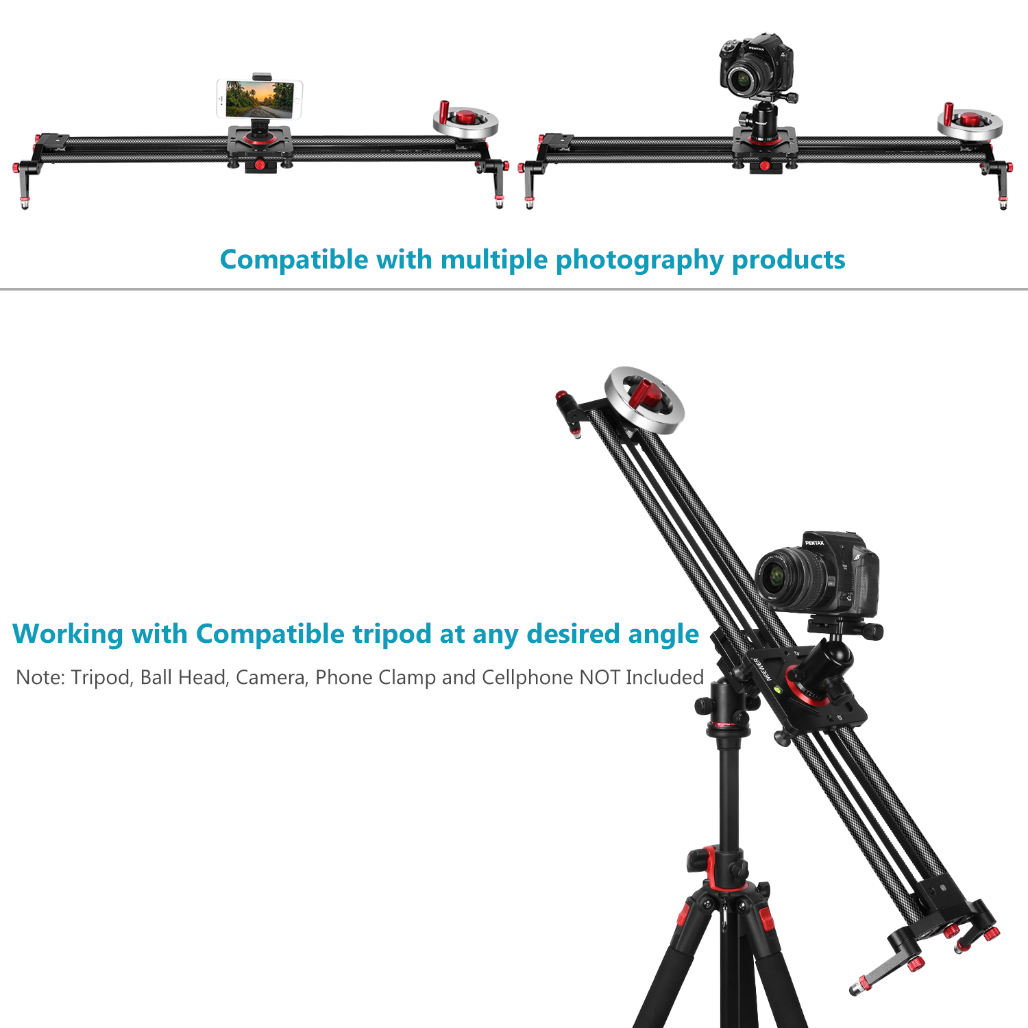 Neewer Camera Slider Video Track Dolly Rail Stabilizer 39-inch/100cm Flywheel Counterweight with Light Carbon Fiber Rails