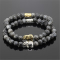 KEJIALAI 1pcs High Quality Beaded Elephant Girl Charm Bracelet Natural 6mm Round Iron Ore Stone Beads Women Bracelet Lucky Gift
