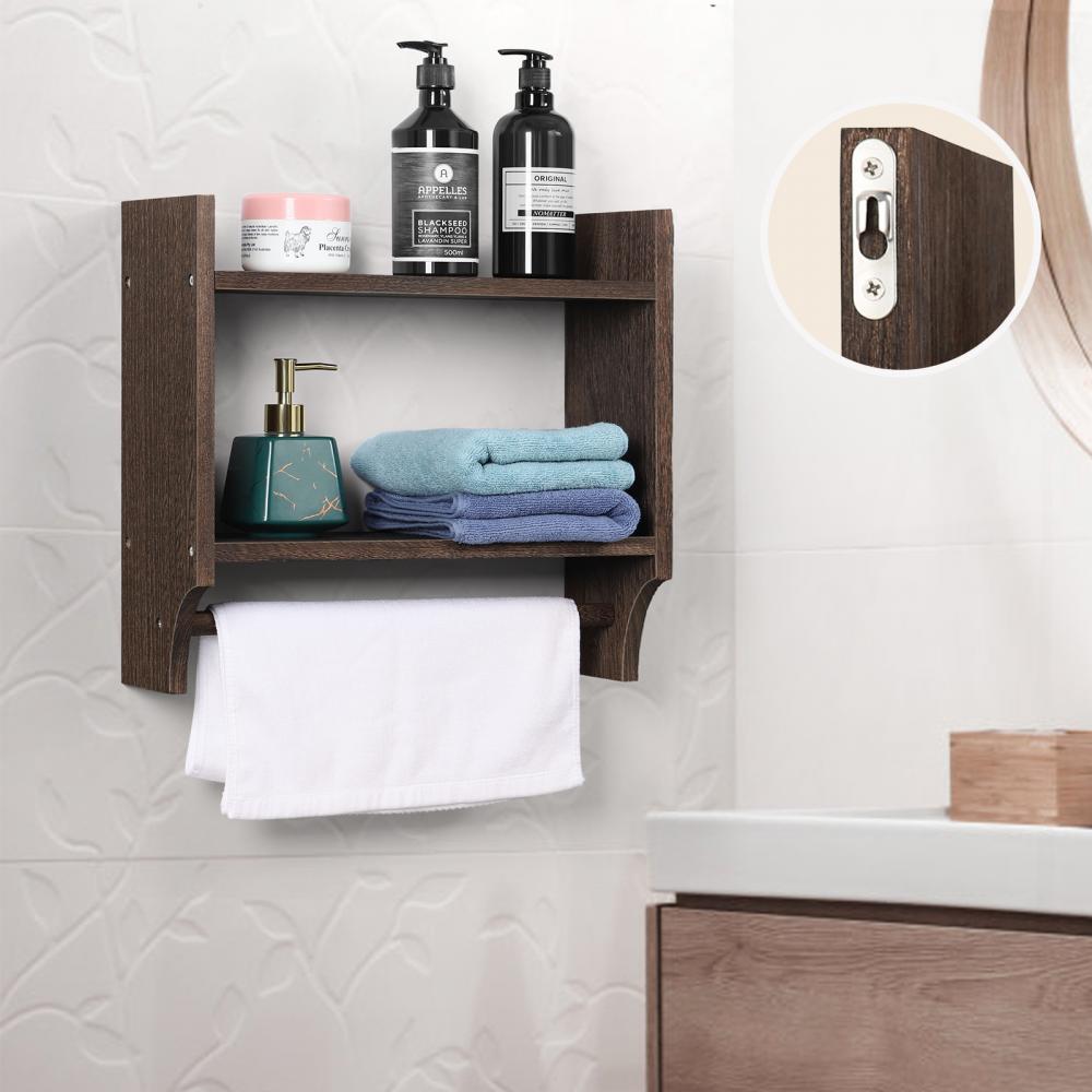 Wall Mounted Wood Towel Rack Over Toilet Storage