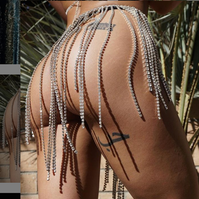 Luxury Sexy Women Tassel Crystal Body Chain Waist Skirt Chains Rhinestone Belly Waist Chain Statement Body Jewelry Night Club