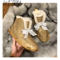 Bling Crystal Winter Snow Boots Women For Women Flat Heels Rhinestones Diamonds Cow Suede Warm Plush Shoes Woman
