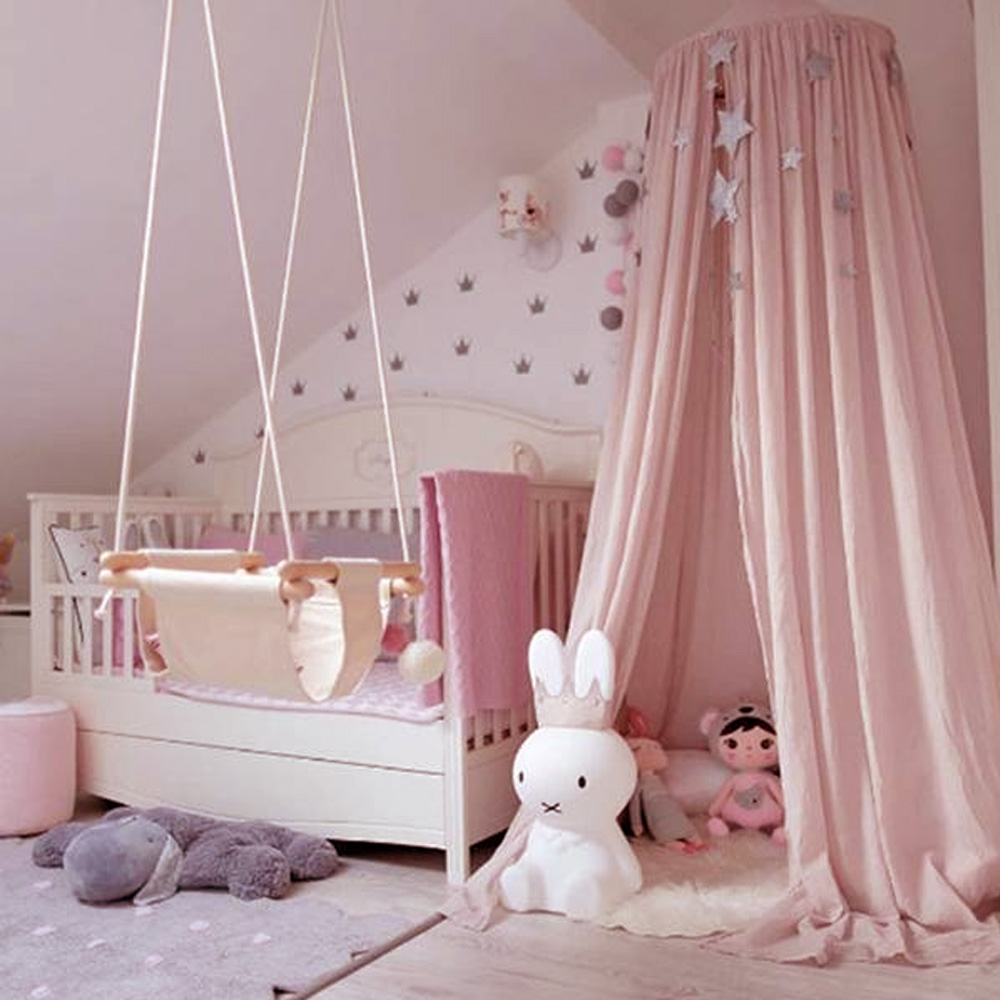 KAMIMI Baby Bed Curtain Children Room Decoration Crib Netting Tent Washed Cotton Cloth Hung Dome Baby Mosquito Net Photog