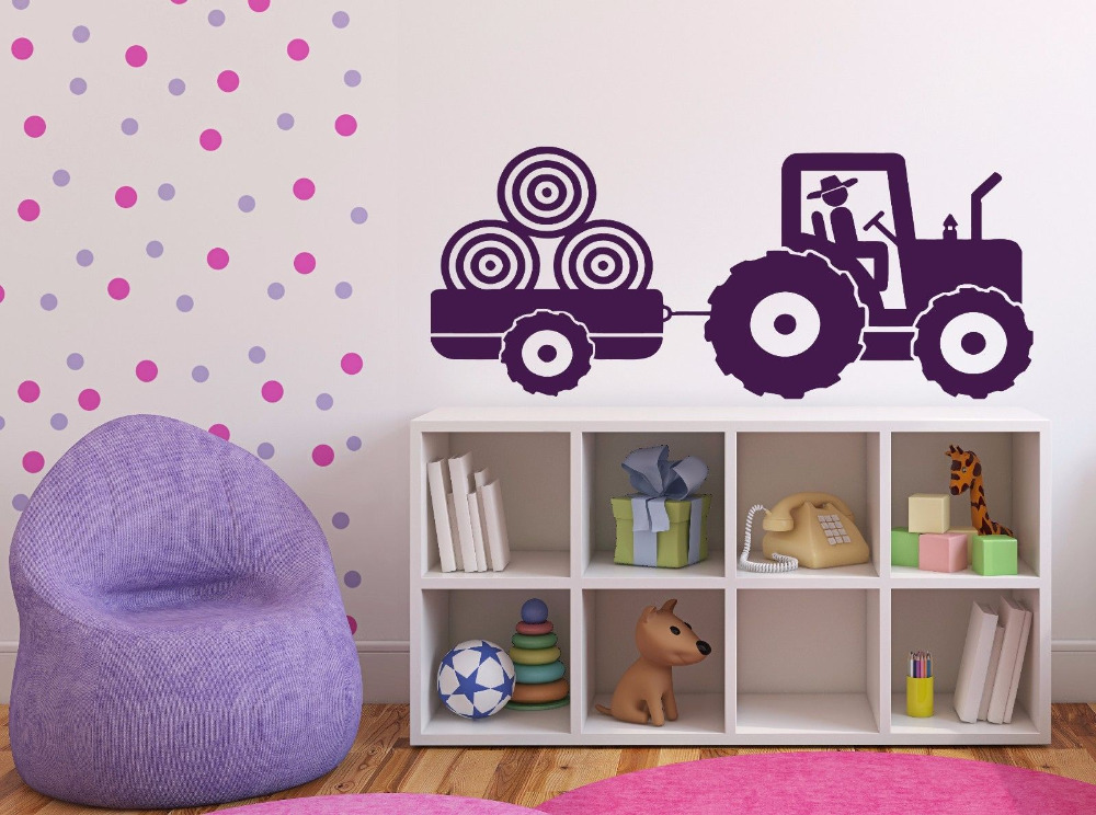 Tractor Vinyl Decal Wall Sticker For Kid's Bedroom Trailer Farm Boy's Room Decoration Wall Decals Monochrome 3D Poster New LA872