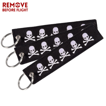 REMOVE BEFORE FLIGHT Car Keychain Embroidery Dangerous Skull Motorcycles Key Fobs Bijoux For Aviation Gifts Tag Luggage 3 PCS