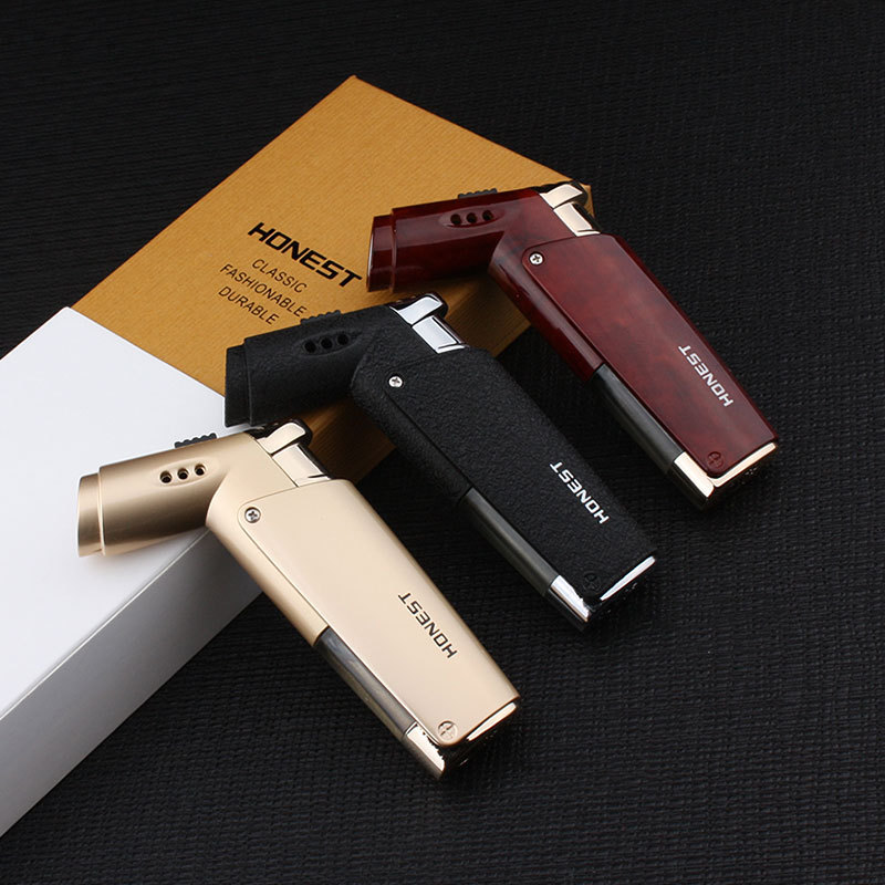 High Quality Metal Texture Fixed Double Flame Spray Gun Welding Torch Lighter Butane Gas Cigar Cigarette Lighter Gift Package