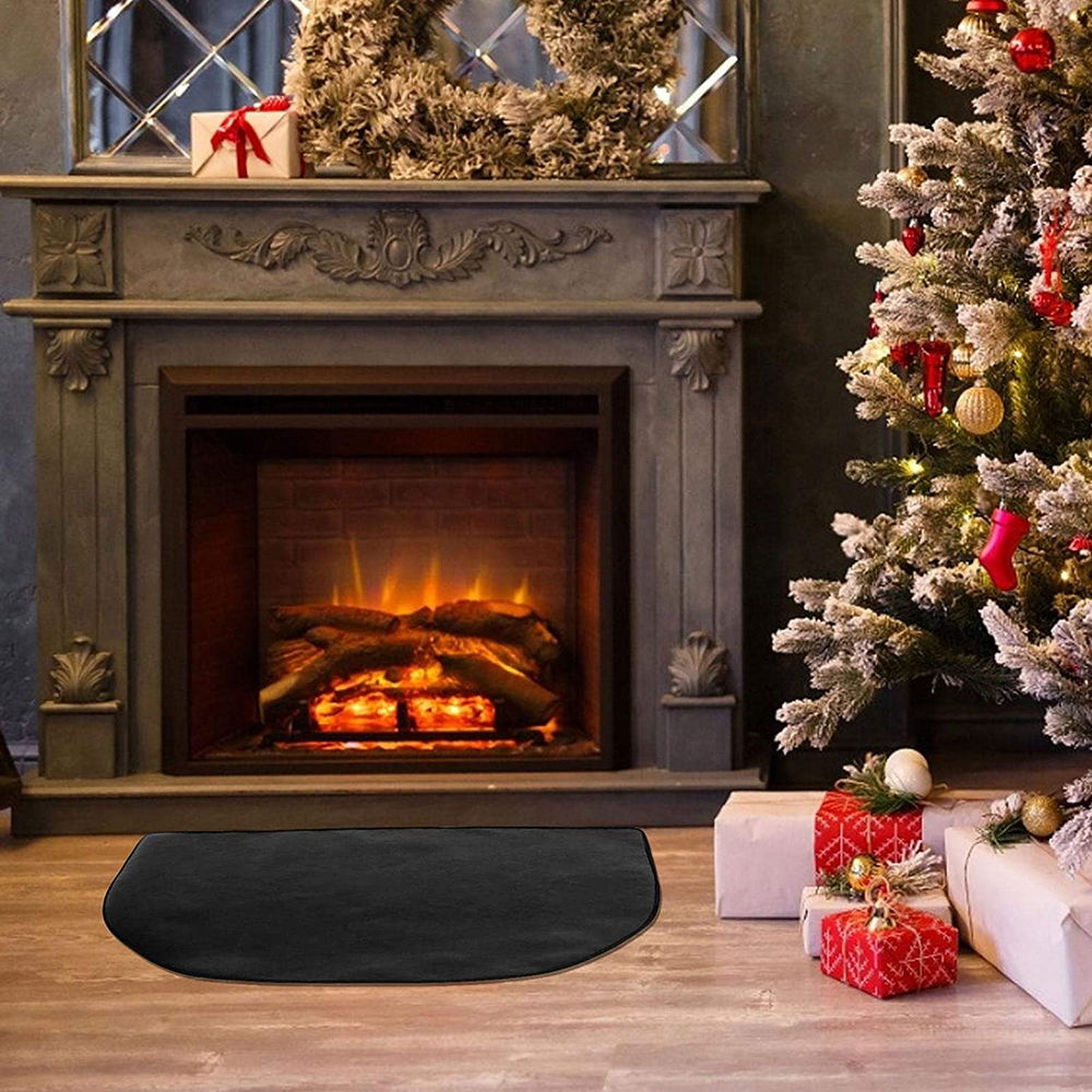 S/M/L Homeware Fireplace Brazier Polyester Fiber Fireproof Carpet Decorative Anti-Slip Mat Protects Floor From Sparks Black