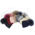 Kids Pompom Hats Autumn Winter Crochet Beanie Warm Soft Wool Skullies Children Hats Dyeing Raccoon Fur Pom Pom