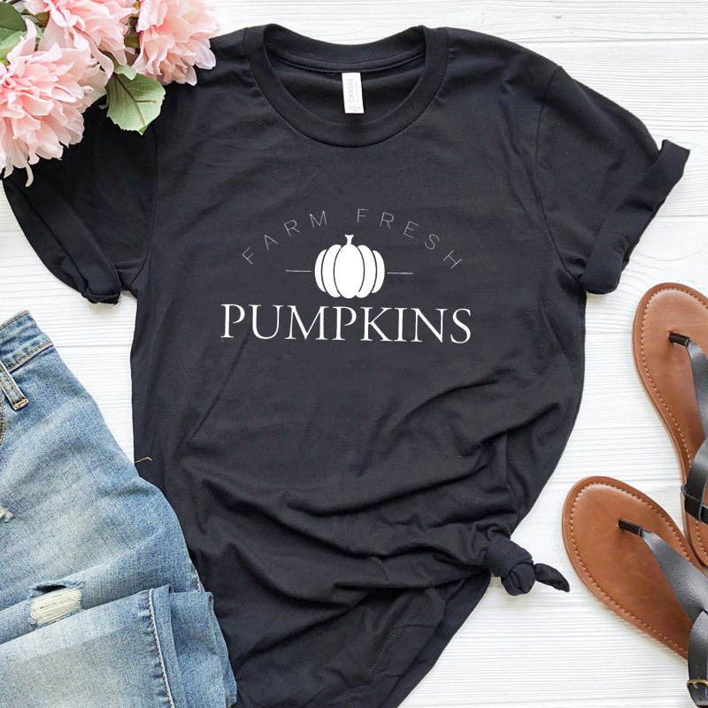 Farm Fresh Pumpkin Graphic Tees Women Halloween Funny Grunge T-shirt Streetwear Hipster Tshirt Festival Cotton Shirts Drop Ship