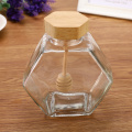 X126 Honey Pot 100ml Volume 5oz Honey Weight Hexagonal Glass Honey Jar with Wooden Dipper Cork Lid Cover for Home Kitchen