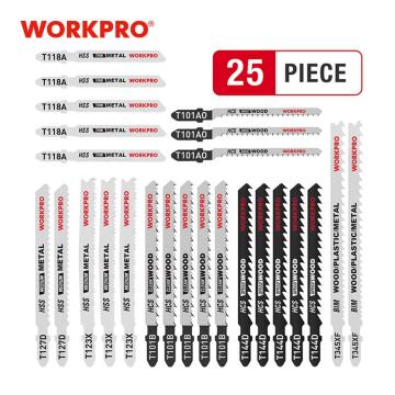 WORKPRO 25PC Saw Blades T-Shank Jigsaw Blades Assorted Blades for Wood Plastic Metal Cutting Saw Blades Made with HCS/HSS/BIM