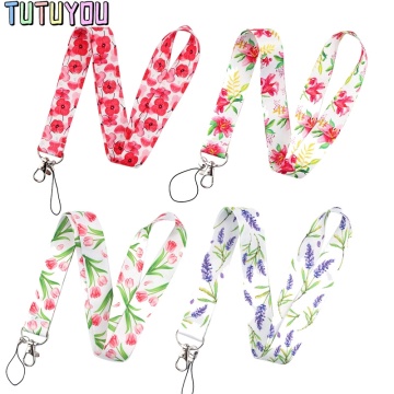 PC2077 High Quality Beautiful Flowers Creative Badge ID Lanyards Mobile Phone Rope Key Lanyard Neck Straps Accessories