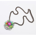 New Designer 2014 Fashion jewelry gun black plate metal resin and acrylic flower Drop Pendant Necklace For Christmas Gifts