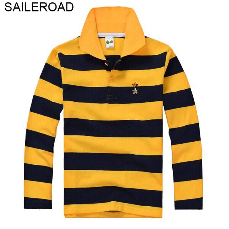 SAILEROAD 3-15Year Juvenile Big Kids Boys Polo Shirts Cotton Striped Colors Casual Teenager Children Girls Long Sleeve Shirts