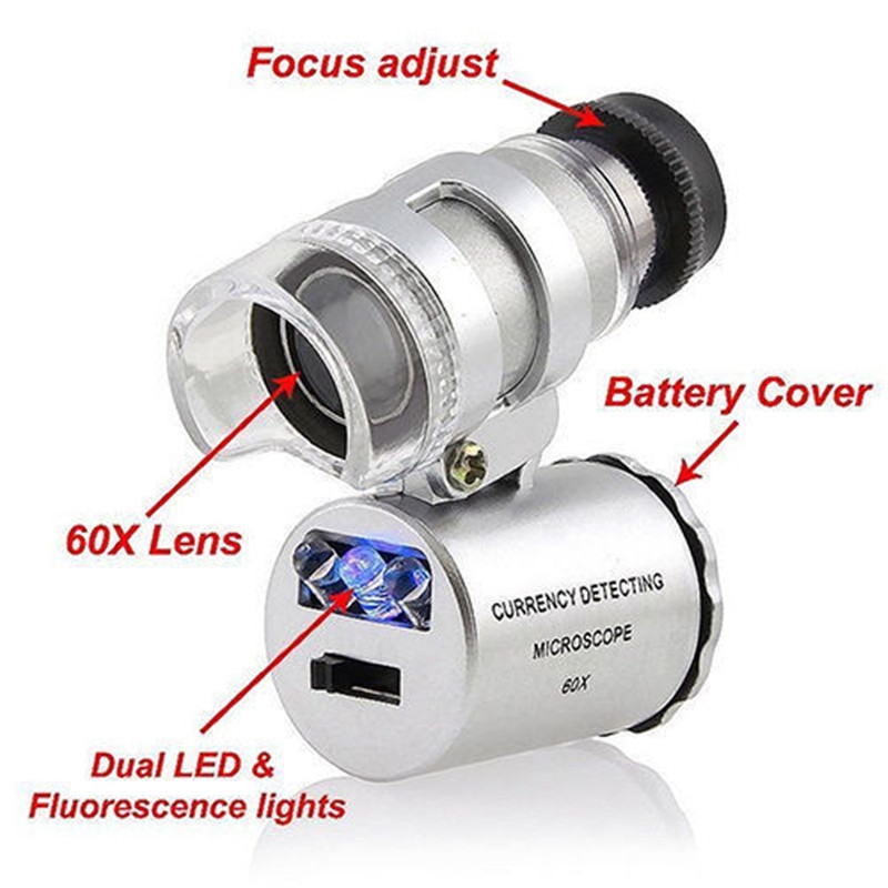 60x Mini Pocket LED UV Jewellers Loupe Microscope Glass Jewellery Magnifier