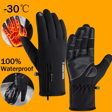 100% Waterproof Winter Cycling Gloves Bicycle Warm Touchscreen Full Finger Gloves Unisex Outdoor Sports Skiing Riding Gloves Men