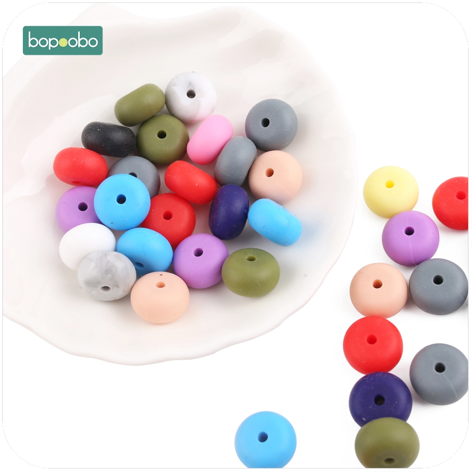 Bopoobo 30PC Silicone Beads Round Lentil Teether Beads BPA Free Baby Girl DIY pacifier chain Toy Baby Teething Food Grade Bead