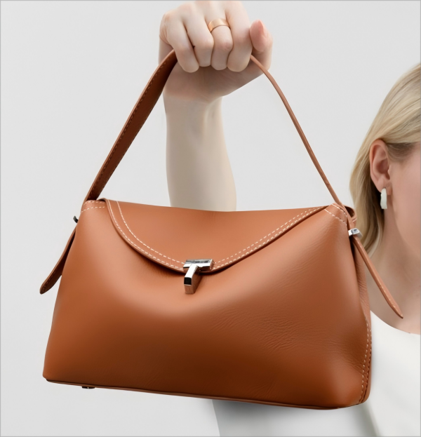 Leather flip-top fashion handbag for women