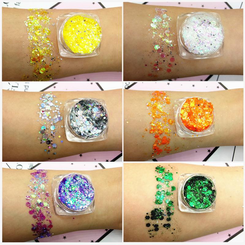 19 Colors Mermaid Sequins Gel Holographic Sequins Hair Body Face Glitter Gel Art Loose Sequins Shimmer Diamond Eye Shadow