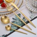 Steel Cutlery Set Travel Dinnerware Tableware Gold Spoon Fork Knife Set Dinner Forks Kitchen Knives Coffee Tea Spoons Dropship