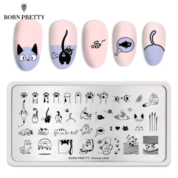 BORN PRETTY Nail Stamping Plates Rectangle Round Naughty Cats Playing Image Stamp Templates Nail Art Design Stamp Printing Tools