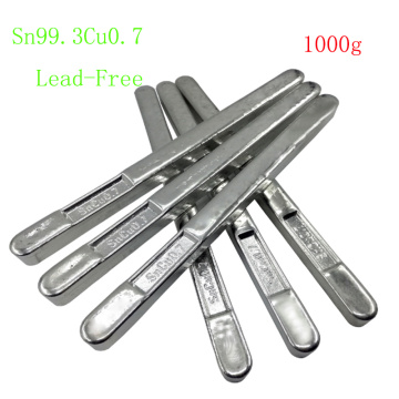 1000g solder bar SGS Certified Lead-free Sn99.3Cu0.7 or Sn99Ag0.3Cu0.7 pure tin welding rod for Solder Pot Wave soldering