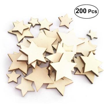 200pcs Wooden Stars Wood Star Slices Mini Star Embellishments DIY Log Color Pentagram Wood Chips For Wedding Crafts Making