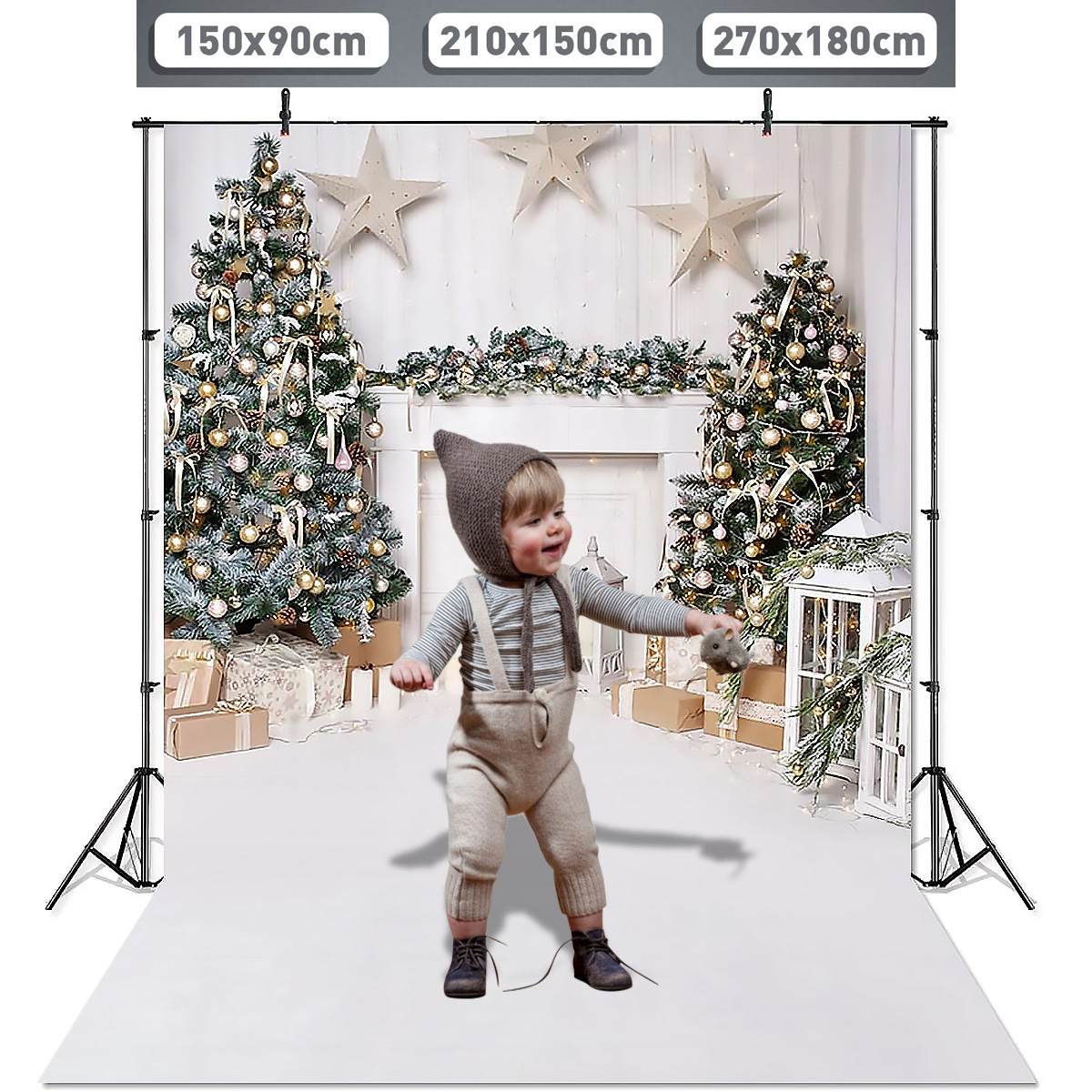 2020 Christmas White Fireplace StarsPhotography Background Waterproof Backdrop Wall Cloth 180x270cm/150x210m/90x150cm