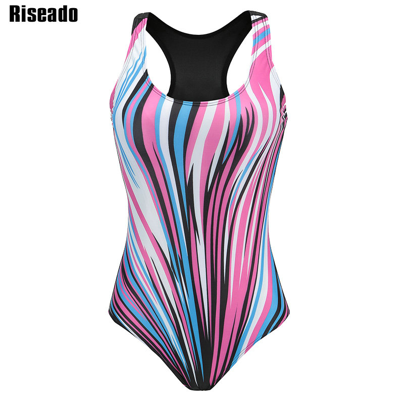 Riseado Sport One Piece Swimsuit Competitive Swimwear Women 2020 Digital Printing Racer Back Bathing Suits Plus Size XXXL