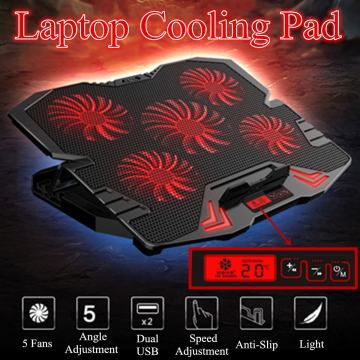 Laptop Cooling Pad 5 Fan and USB 2.0 Ports Laptop Cooler with Light LED Display Adjustable 5Speed Notebook Stand for 12-16 inch