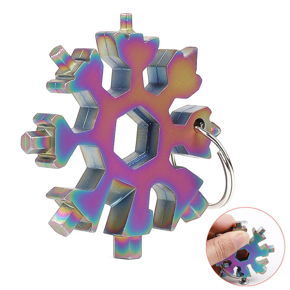 18 in 1 Snowflake Shape Key Chain Screwdriver Multifunctional Hand Tool Alloy Bottle Can Opener Portable Hand Screwdriver Tool