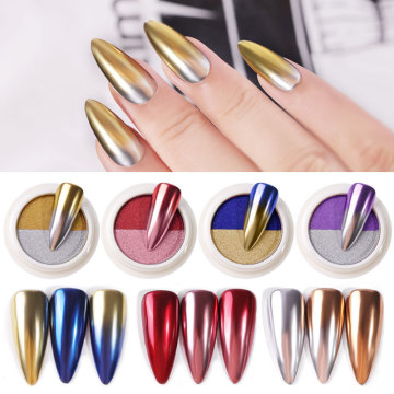 1 Box Dual Colors Solid Magic Mirror Nail Powder Holographic Laser Nail Glitter Two Colors Titanium Powder Platter Nail Art