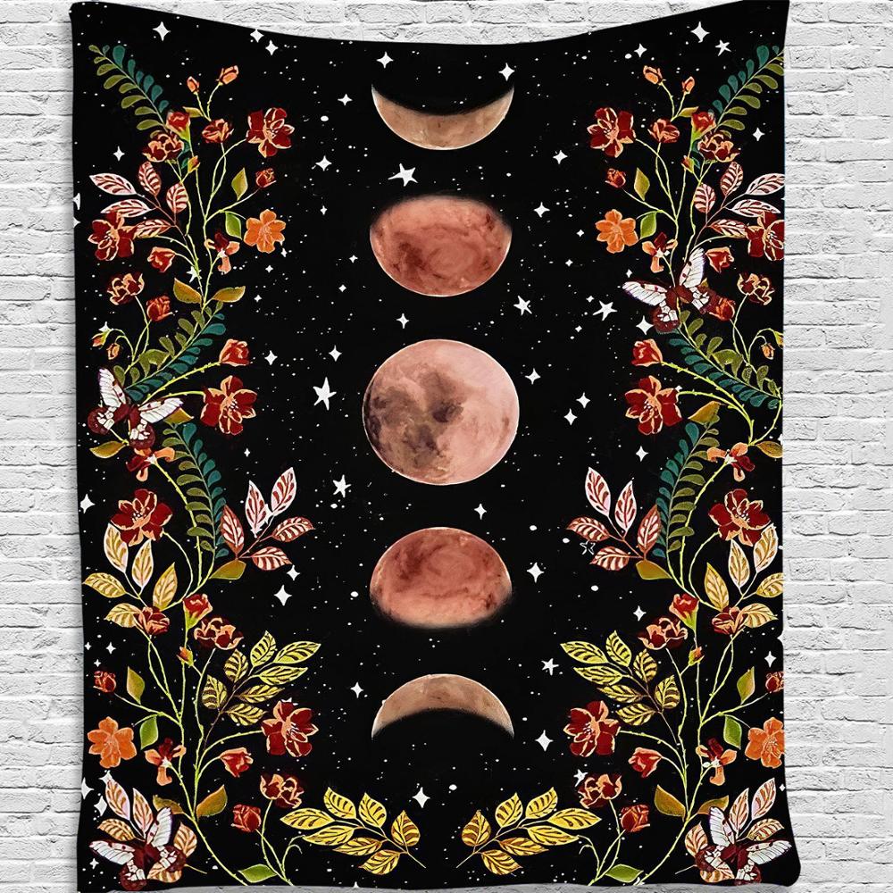 Psychedelic Moon Starry Tapestry Flower Wall Hanging Room Sky Carpet Dorm Tapestries Art Home Decoration