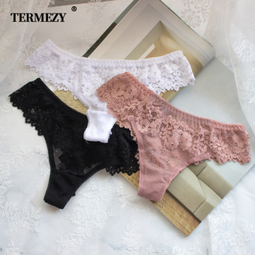 TERMEZY Women Sexy Lace Lingerie Temptation Low-waist Panties Embroidery Thong Transparent Hollow out Underwear Free shipping