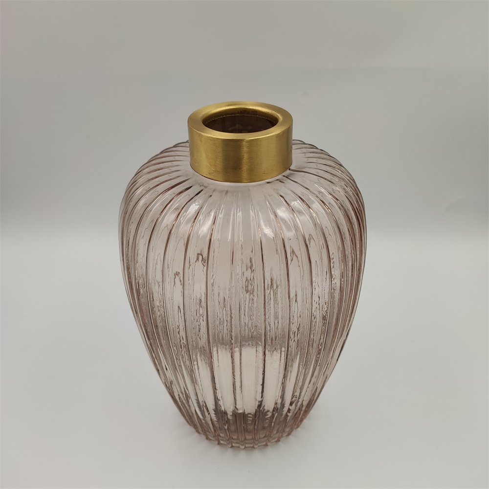 Tall Glass Vase With Ribbed Pattern